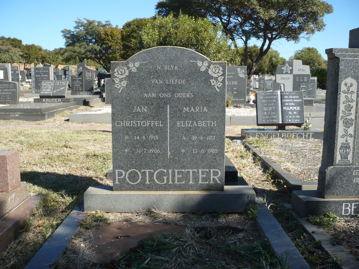 POTGIETER Jan Christoffel 1915-1986 &amp; Maria Elizabeth 1917-1985