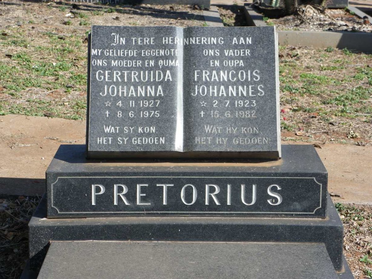 PRETORIUS Francois Johannes 1923-1982 &amp; Gertruida Johanna 1927-1975