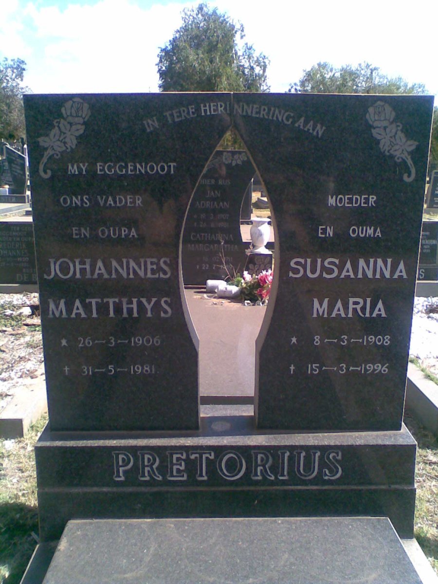 PRETORIUS Johannes Matthys 1906-1981 &amp; Susanna Maria 1908-1996