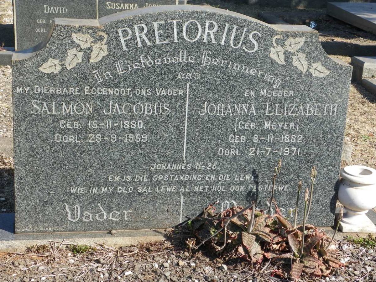 PRETORIUS Salmon Jacobus 1880-1959 &amp; Johanna Elizabeth Meyer 1882-1971