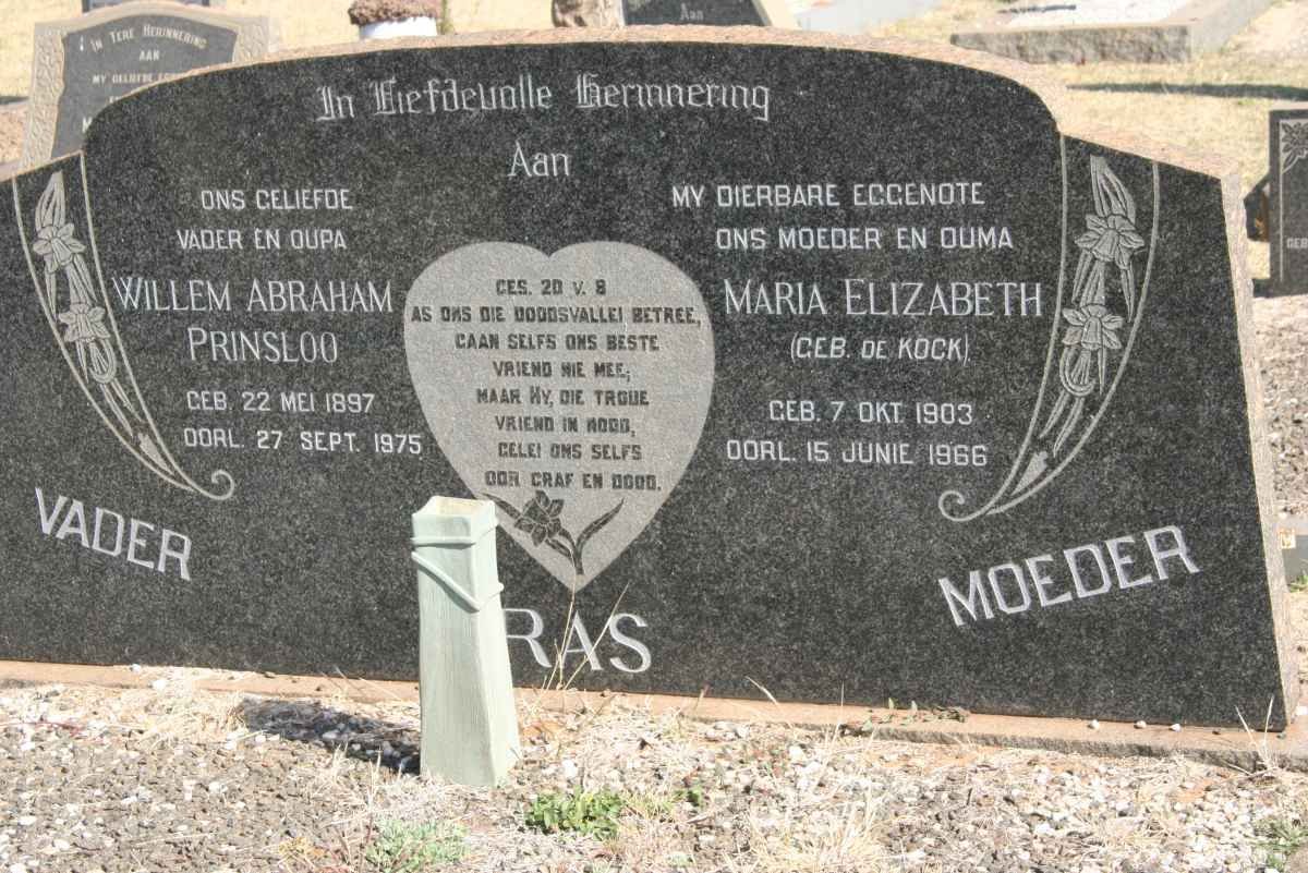 RAS Willem Abraham Prinsloo 1897-1975 &amp; Maria Elizabeth DE KOCK 1903-1966