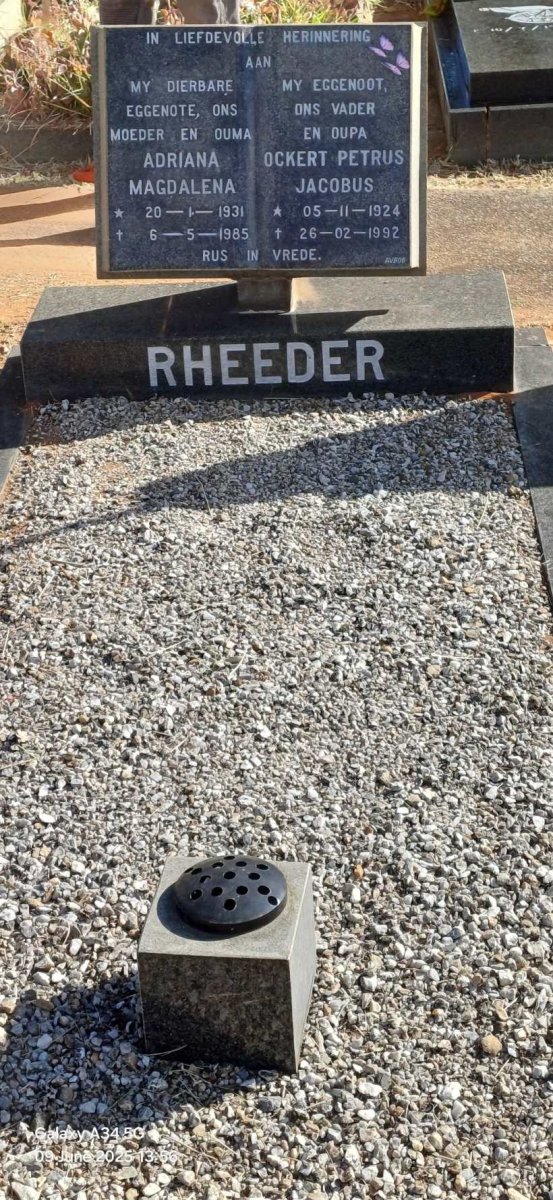 RHEEDER Ockert Petrus Jacobus 1924-1992 Adriana Magdalena 1931-1985