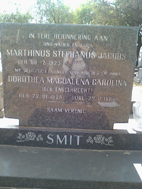 SMIT Marthinus Stephanus Jacobs 1923- &amp; Dorothea Magdalena Carolina ENGELBRECHT 1925-1986