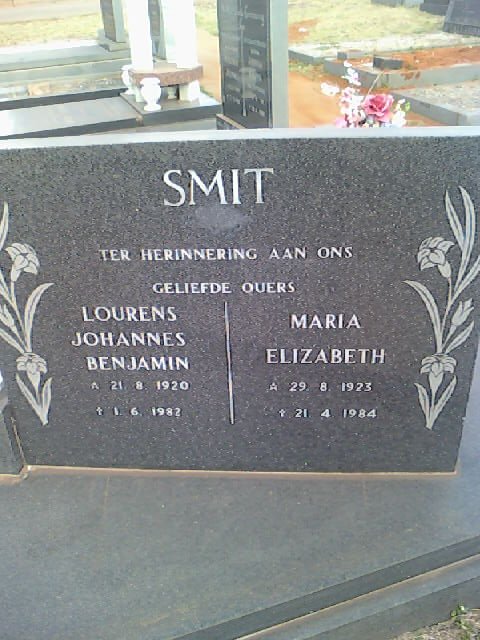 SMIT Lourens Johannes Benjamin 1920-1982 &amp; Maria Elizabeth 1923-1984