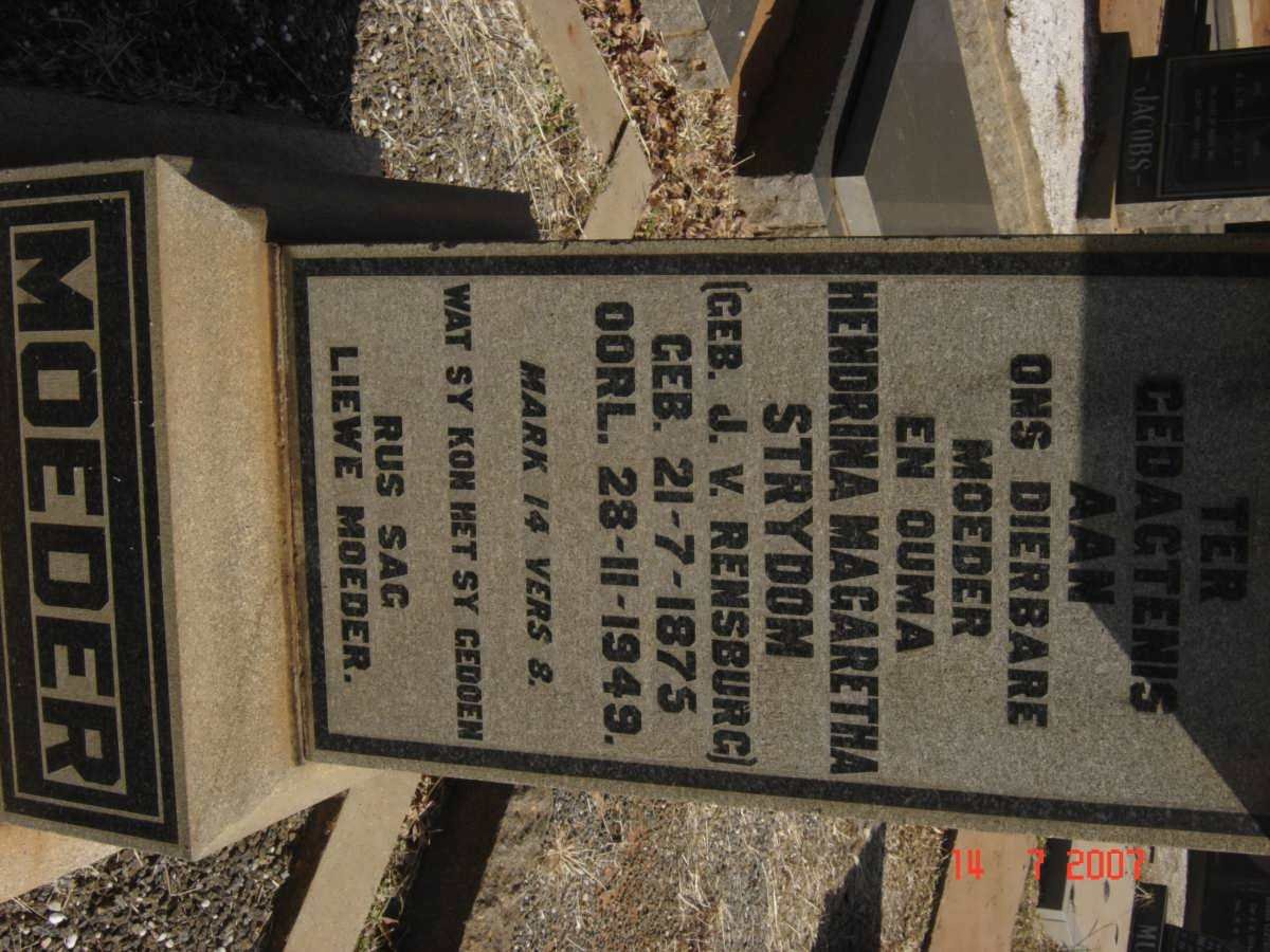 STRYDOM Hendrina Magaretha nee J. v. RENSBURG 1875-1949