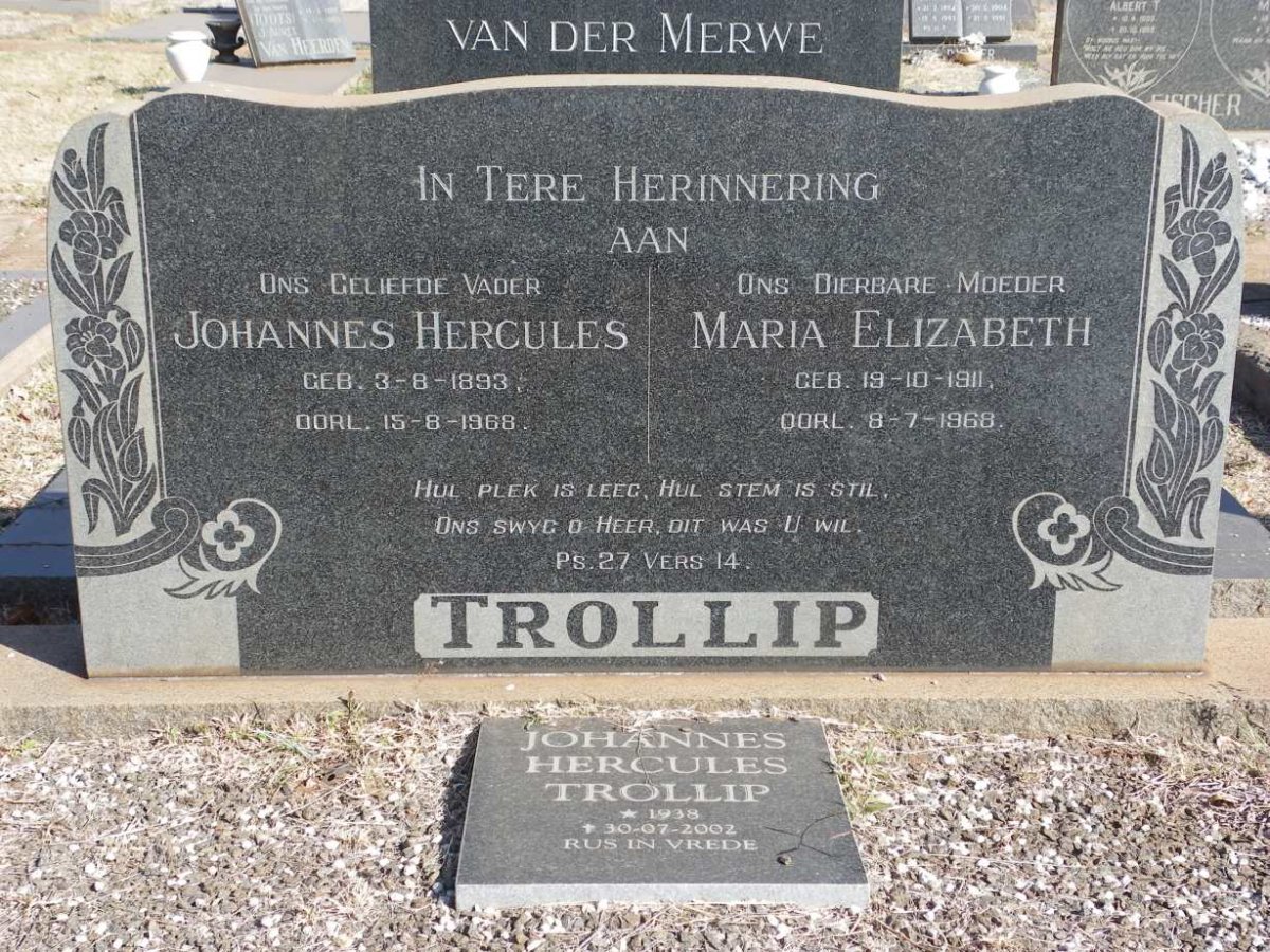 TROLLIP Johannes Hercules 1893-1968 &amp; Maria Elizabeth 1911-1968 :: TROLLIP Johannes Hercules 1938-2002