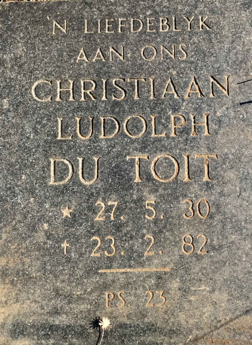 TOIT Christiaan Ludolph, du 1930-1982 &amp; Susanna Petronella Johanna DE BEER 1933-1989