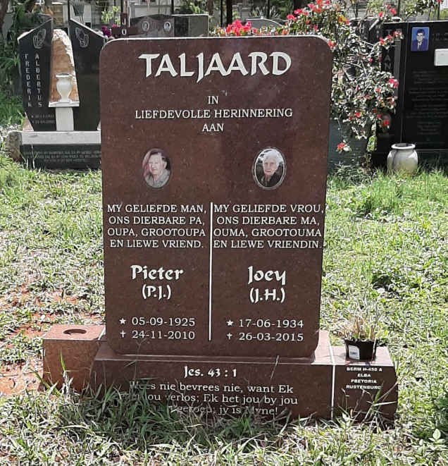 TALJAARD P.J. 1925-2010 &amp; J.H. 1934-2015