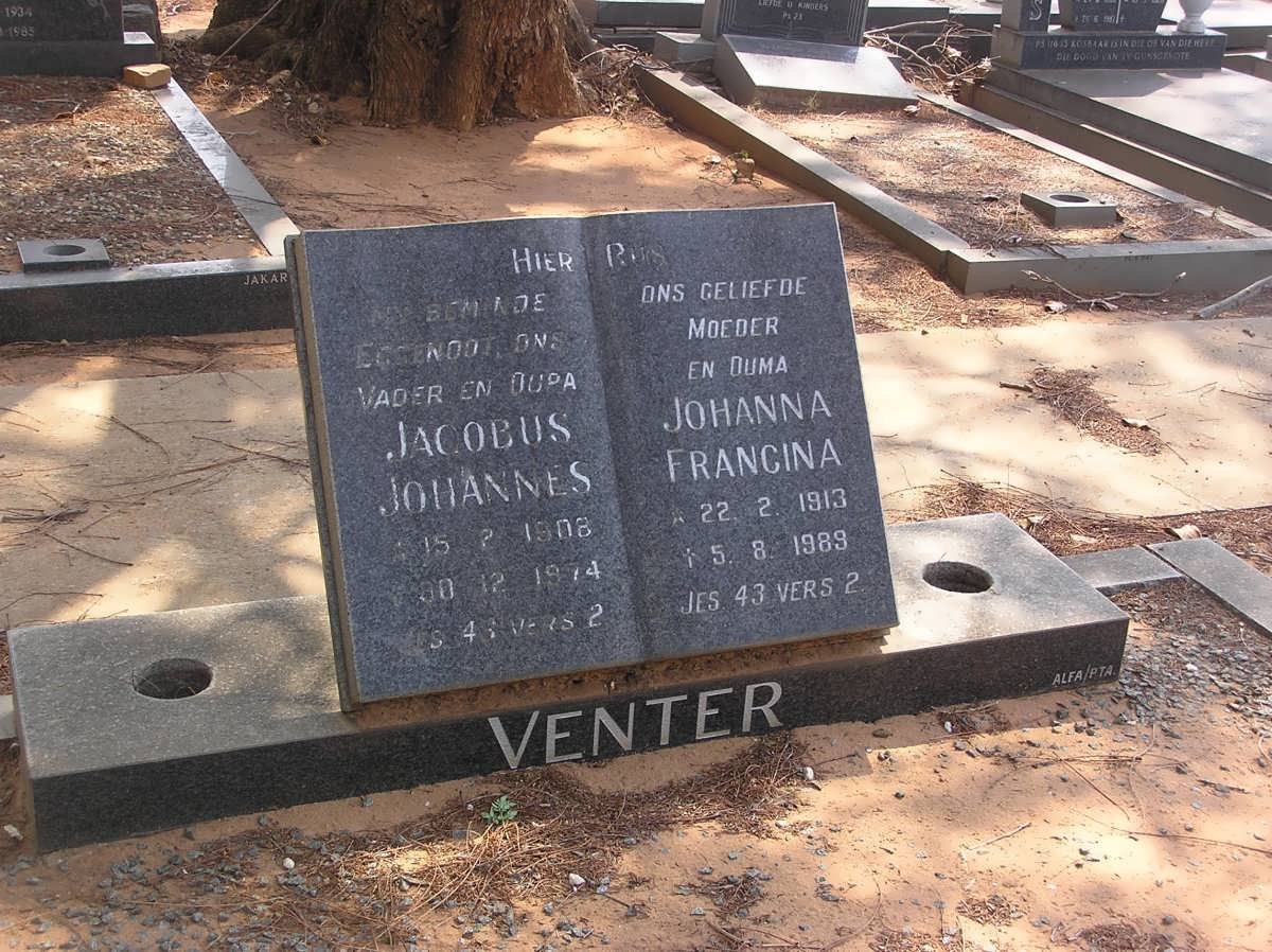 VENTER Jacobus Johannes 1908-1974 &amp; Johanna Francina 1913-1989