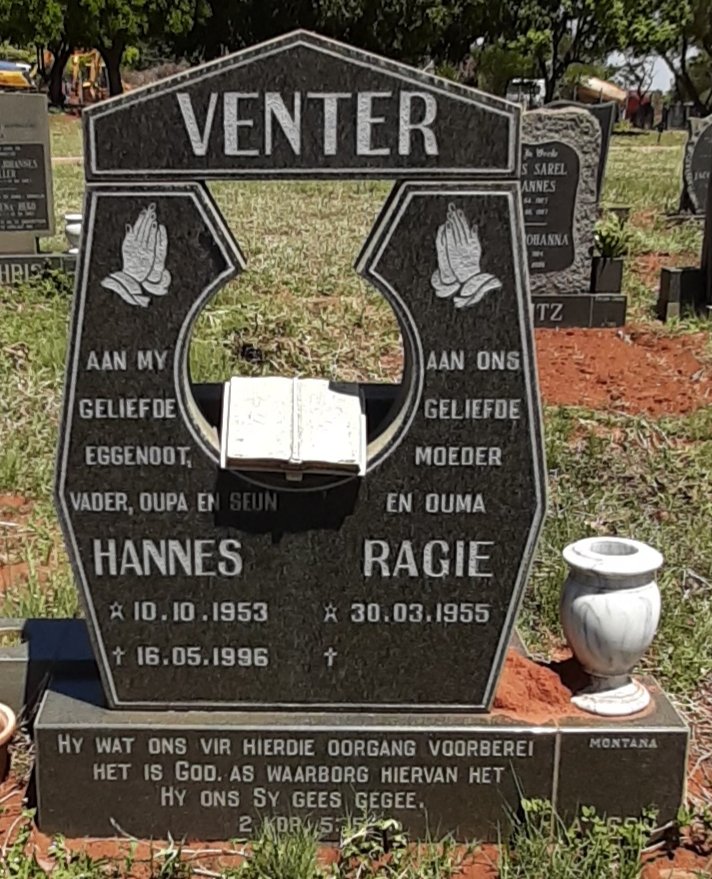 VENTER Hannes 1953-1996 &amp; Ragie 1955-