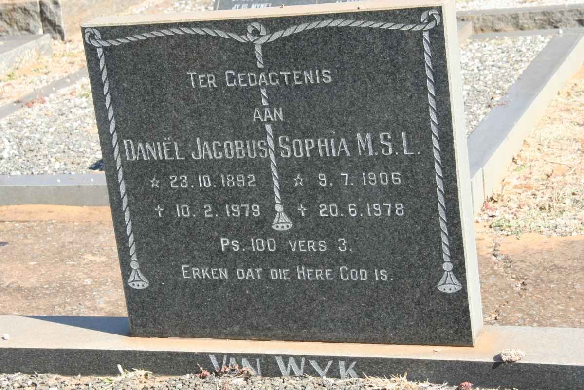 WYK Daniel Jacobus, van 1892-1979 &amp; Sophia M.S.L. 1906-1978