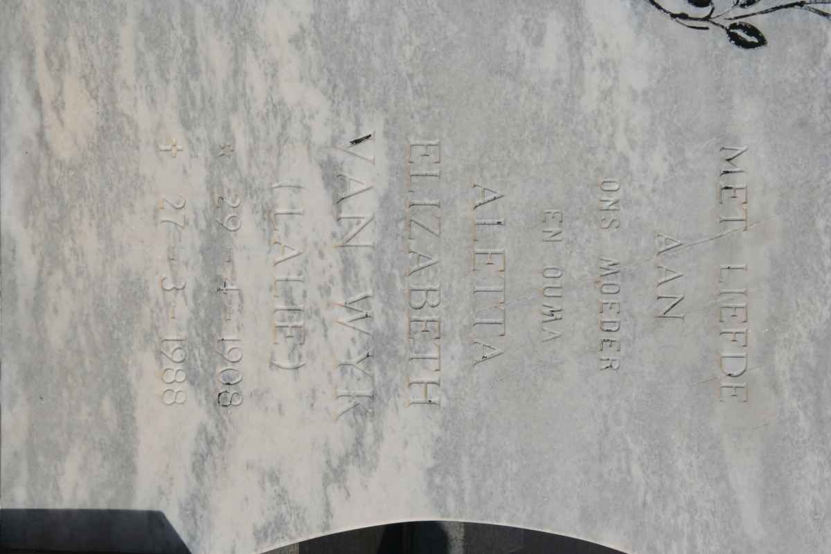 WYK Aletta Elizabeth, van 1908-1988