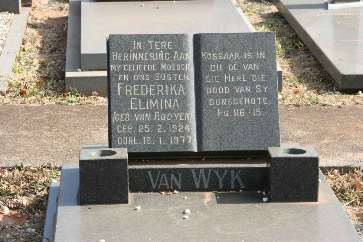 WYK Frederika Elimina, van nee VAN ROOYEN 1924-1977