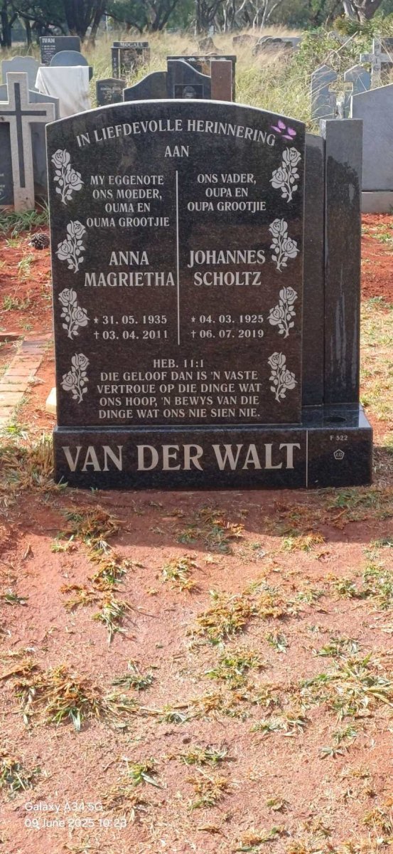 WALT Johannes Scholtz, van der 1925-2019 & Anna Magrietha 1935-2011
