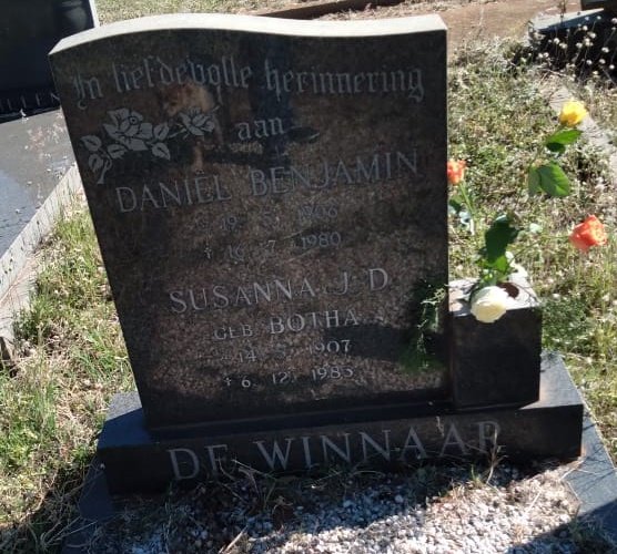 WINNAAR Daniel Benjamin, de 1906-1980 &amp; Susanna J.D. BOTHA 1907-1985