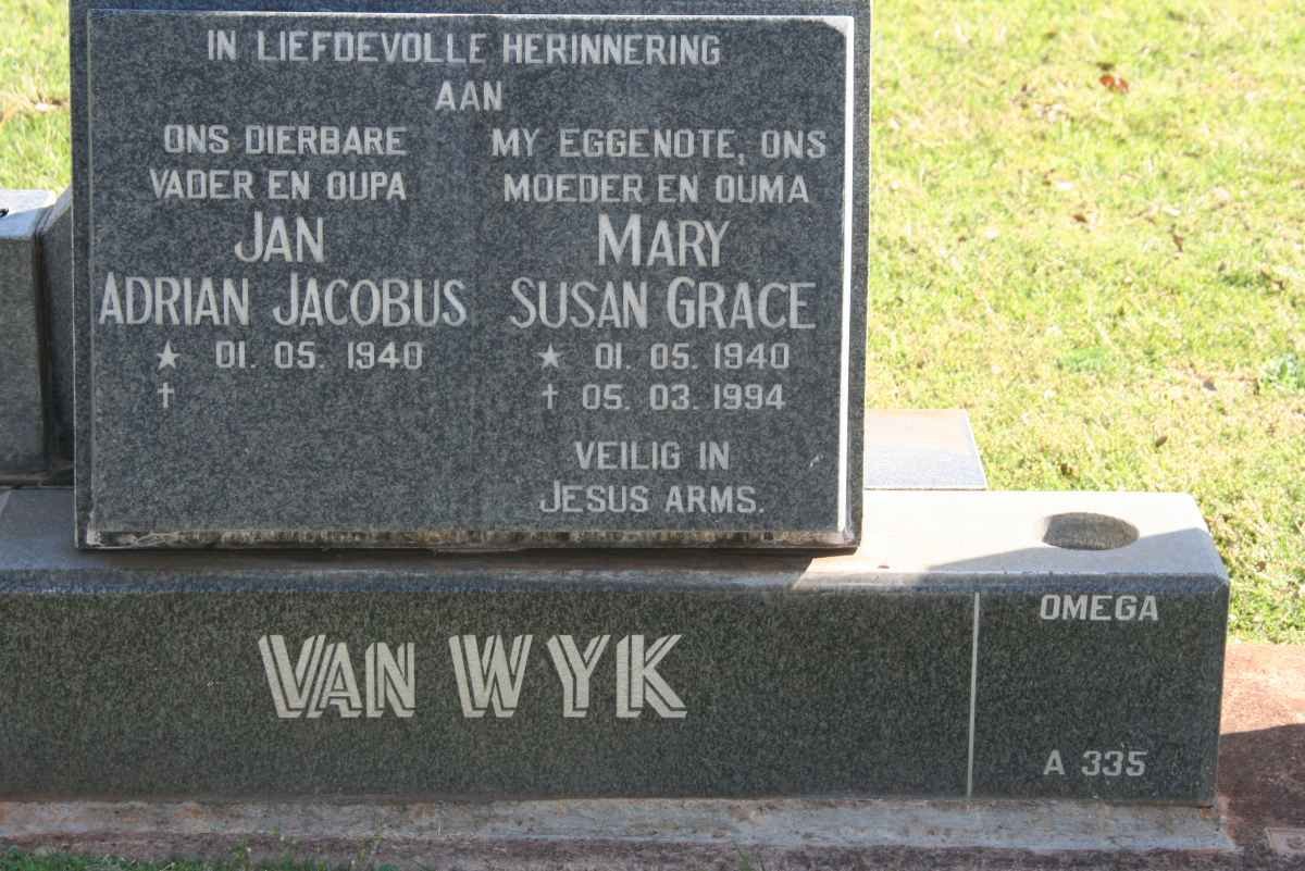 WYK Jan Adriaan Jacobus, van 1940- &amp; Mary Susan Grace 1940-1994