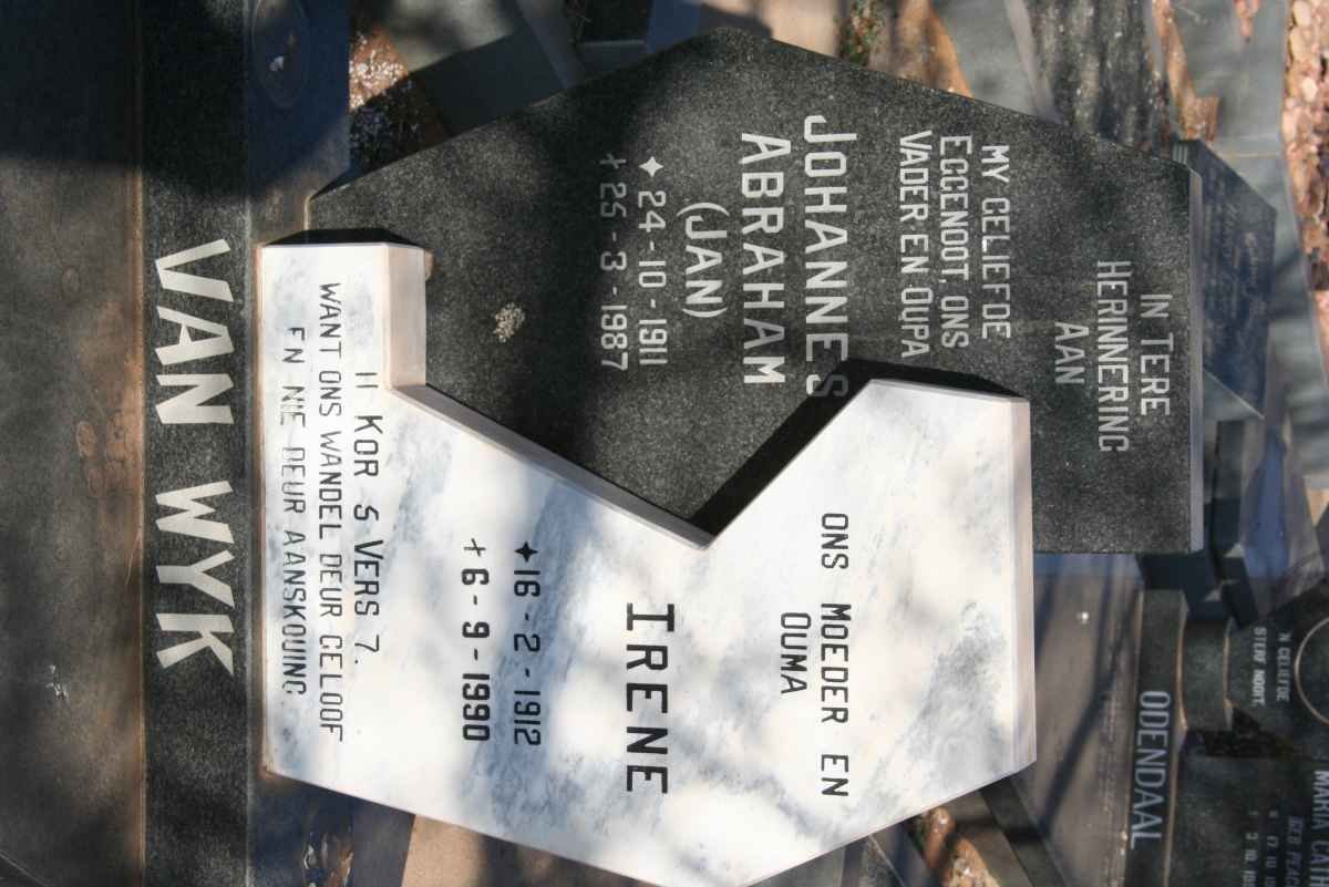 WYK Johannes Abraham, van 1911-1987 &amp; Irene 1912-1990