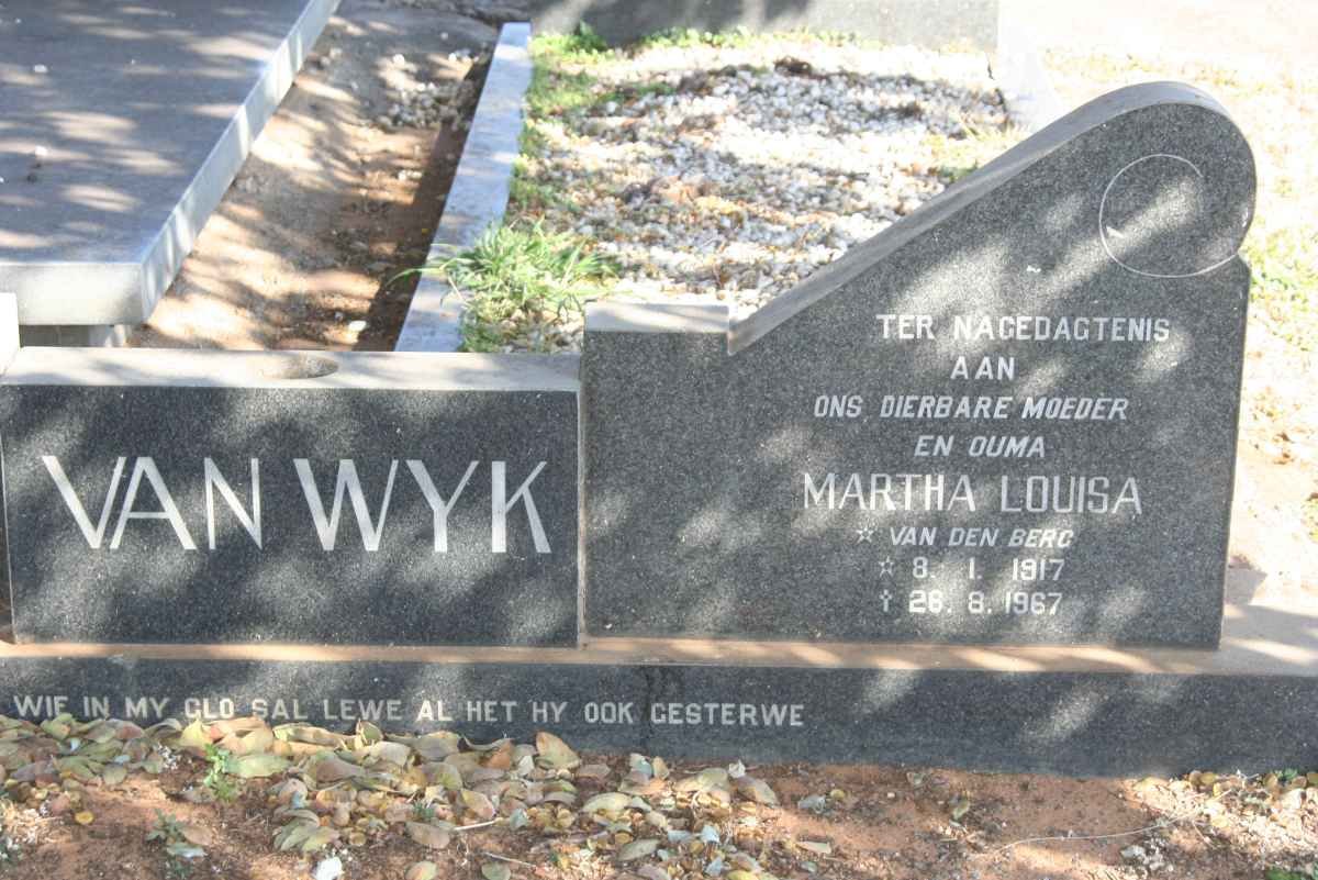 WYK Martha Louisa, van nee VAN DEN BERG 1917-1967