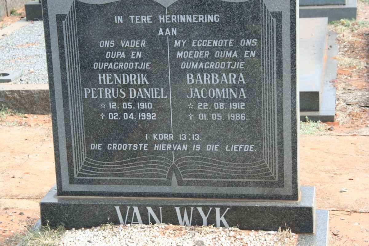 WYK Hendrik Petrus Daniel, van 1910-1992 &amp; Barbara Jacomina 1912-1986