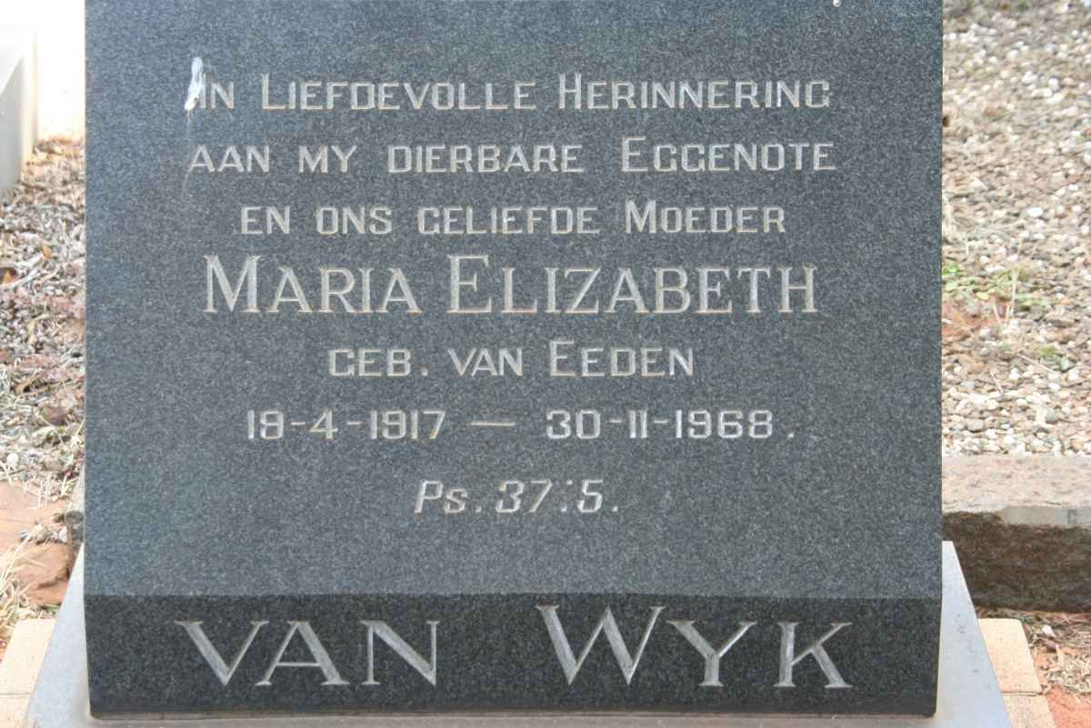 WYK Maria Elizabeth, van nee VAN EEDEN 1917-1968