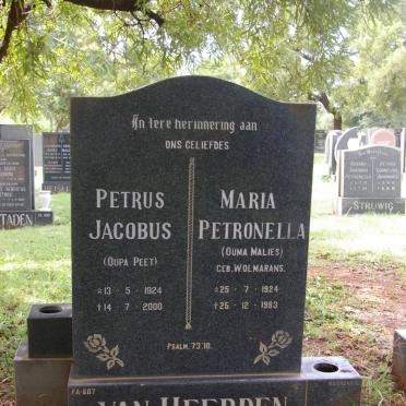 HEERDEN Petrus Jacobus, van 1924-2000 &amp; Maria Petronella WOLMARANS 1924-1983