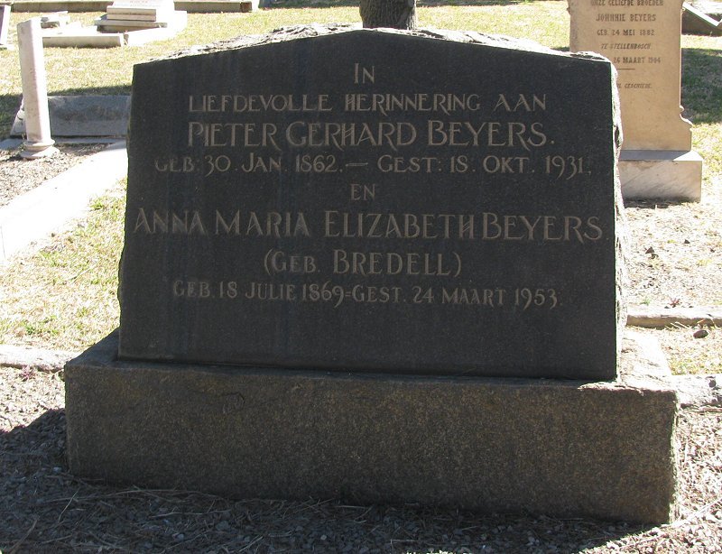 BEYERS Pieter Gerhard 1862-1931 &amp; Anna Maria Elizabeth BREDELL 1869-1953