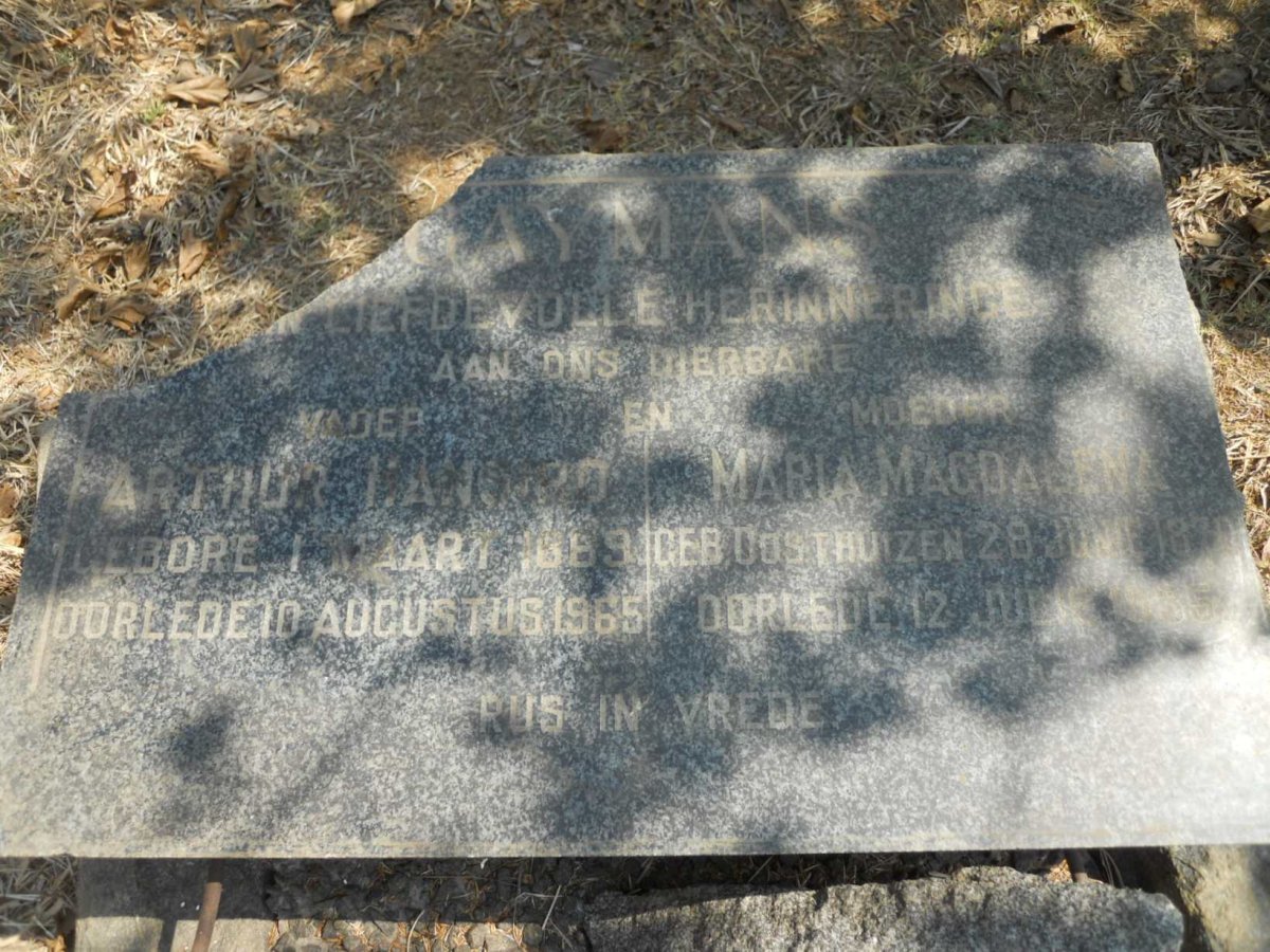 GAYMANS Arthur Hansiro 1869-1965 &amp; Maria Magdalena OOSTHUIZEN 1870-1935