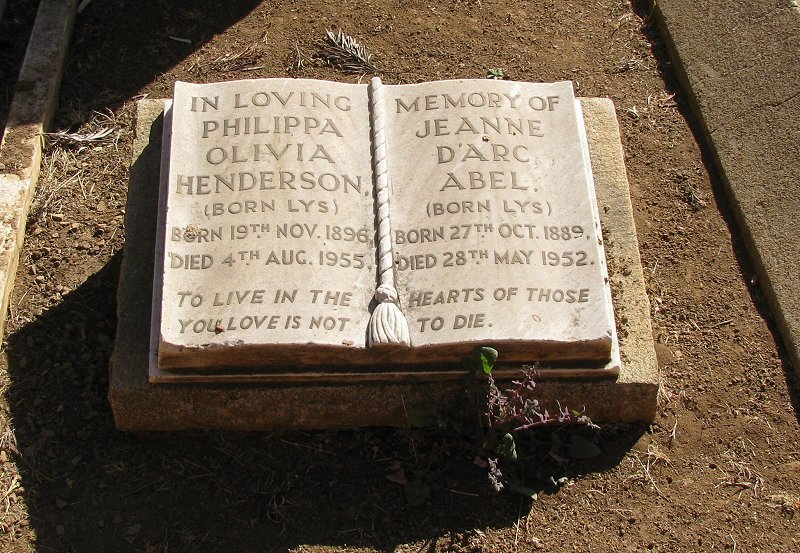 HENDERSON Philippa Olivia nee LYS 1896-1955 :: ABEL Jeanne D'Arc nee LYS 1889-1952