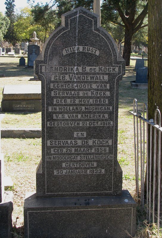 KOCK Servaas, de 1858-1933 &amp; Hendrika B. VANDEWALL 1860-1918 