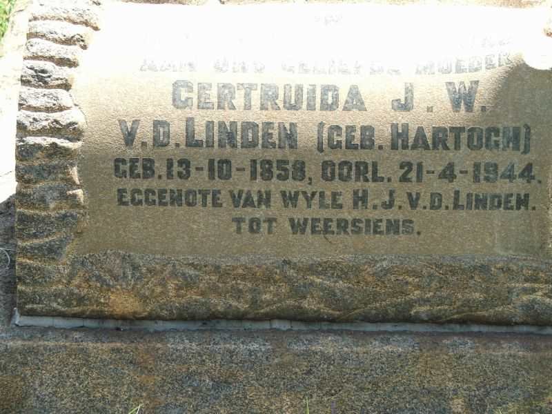 LINDEN Gertruida J. W., V. D., geb. HARTOGH, 1858-1944