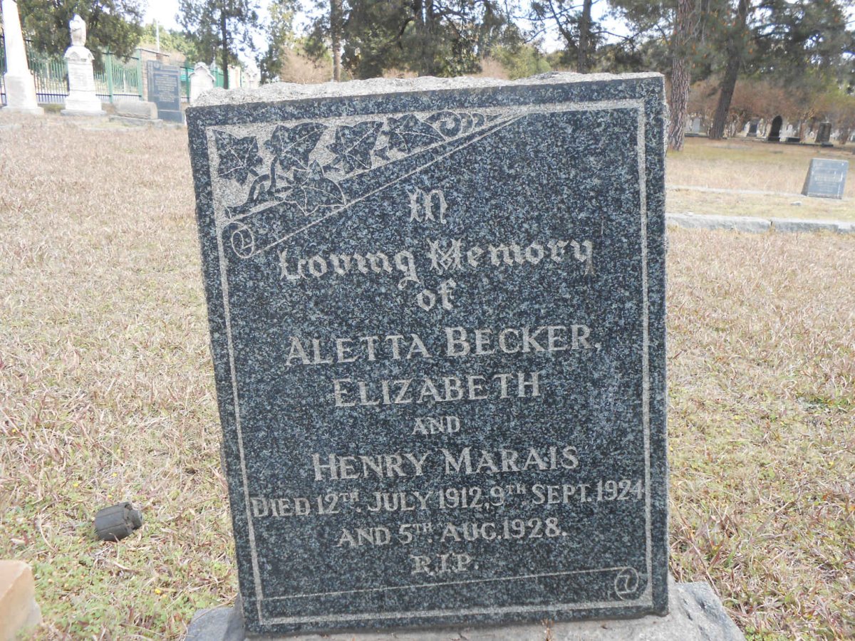 MARAIS Henry -1928 &amp; Elizabeth -1924 :: BECKER Aletta -1912