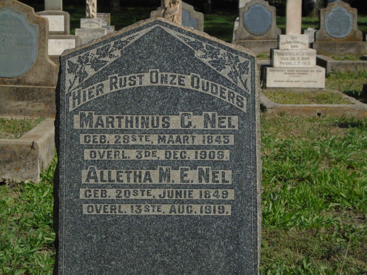 NEL Marthinus C. 1845-1909 &amp; Alletha M.E. 1849-1919