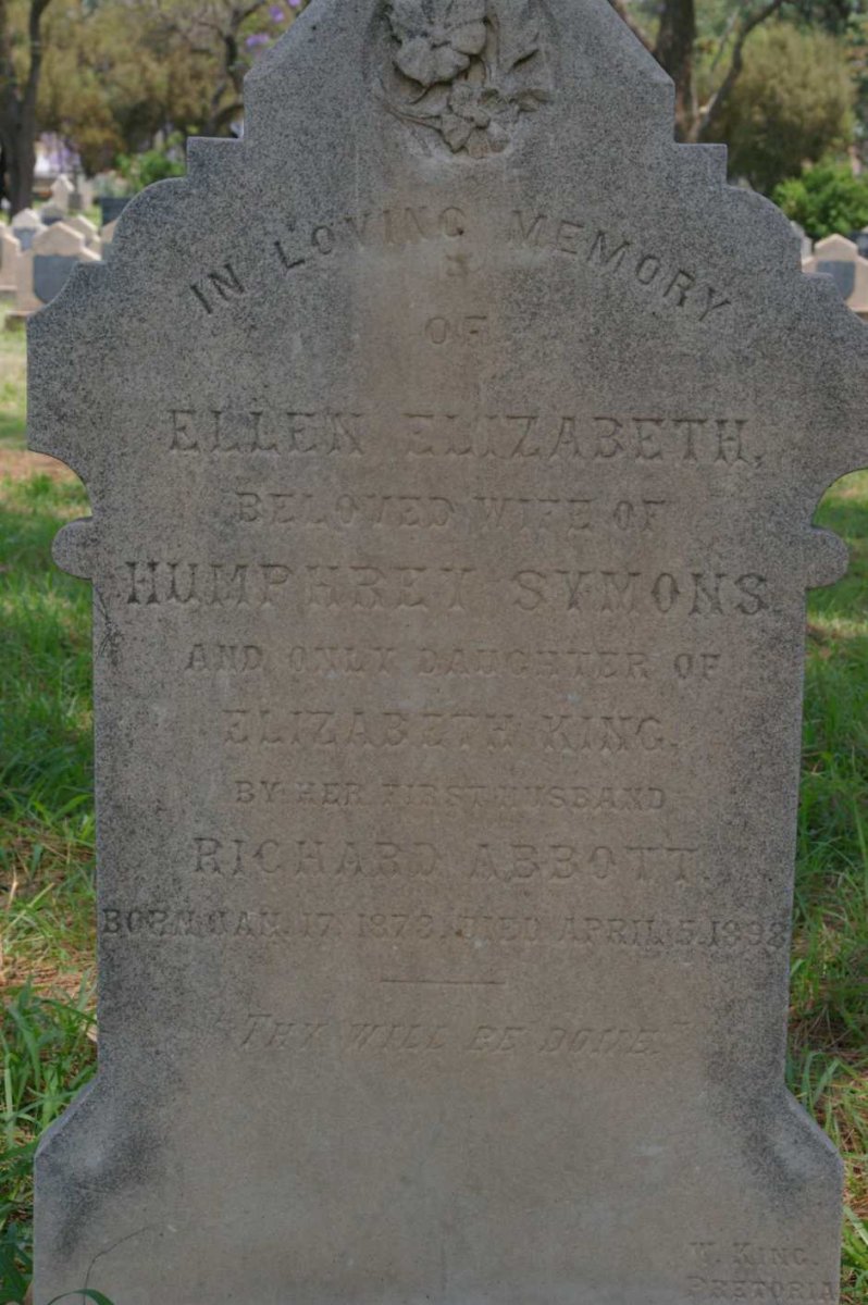 SYMONS Ellen Elizabeth formerly ABBOTT nee KING 1878-1998