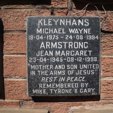 ARMSTRONG Jean Margaret 1945-1998 :: KLEYNHANS Michael Wayne 1975-1994