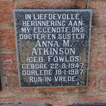 ATKINSON Anna M. nee FOWLDS 1947-1987