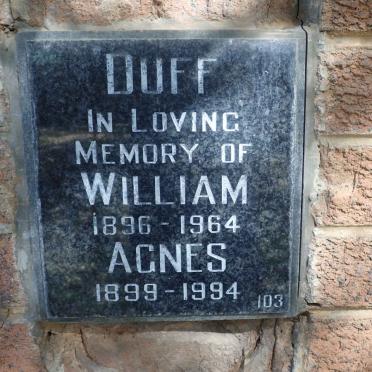DUFF William 1896-1964 &amp; Agnes 1899-1994
