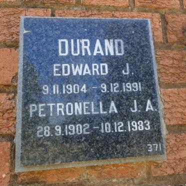 DURAND Edward J. 1904-1991 &amp; Petronella J.A. 1902-1983