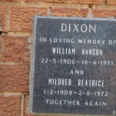 DIXON William Hanson 1906-1971 &amp; Mildred Beatrice 1908-1972