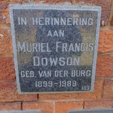 DOWSON Muriel Francis nee VAN DER BURG 1899-1989