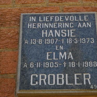 GROBLER Hansie 1907-1973 &amp; Elma 1905-1988