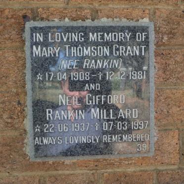 GRANT Mary Thomson nee RANKIN 1908-1981 :: MILLARD Neil Gifford Rankin 1937-1997
