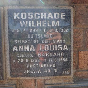 KOSCHADE Wilhelm 1899-1982 &amp; Anna Louisa BARNARD 1906-1994