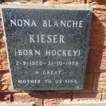 KIESER Nona Blanche nee HOCKEY 1925-1975