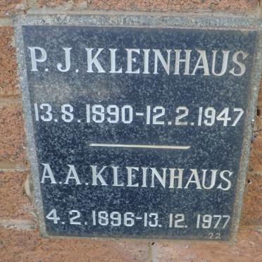 KLEINHAUS P.J. 1890-1947 &amp; A.A. 1896-1977