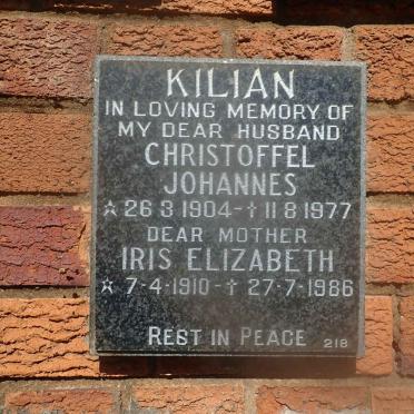 KILIAN Christoffel Johannes 1904-1977 &amp; Iris Elizabeth 1910-1986