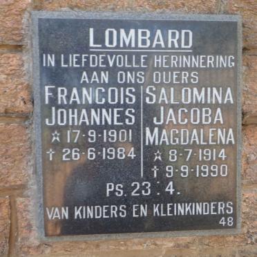 LOMBARD Francois Johannes 1901-1984 &amp; Salomina Jacoba Magdalena 1914-1990
