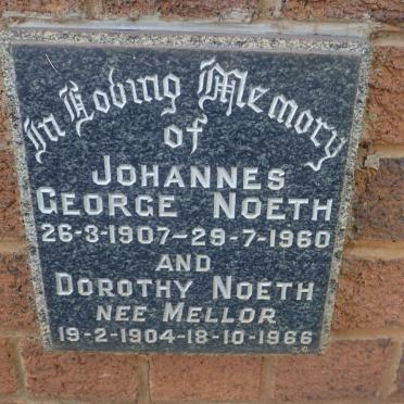 NOETH Johannes George 1907-1960 &amp; Dorothy MELLOR 1904-1966