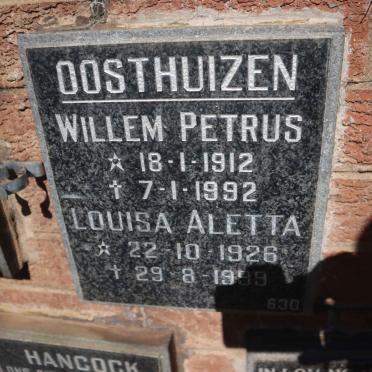 OOSTHUIZEN Willem Petrus 1912-1992 &amp; Louisa Aletta 1926-1999