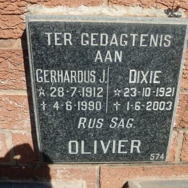 OLIVIER Gerhardus J. 1912-1990 &amp; Dixie 1921-2003