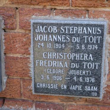 TOIT Jacob Stephanus Johannes, du 1904-1974 &amp; Christophera Fredrika JOUBERT 1906-1976